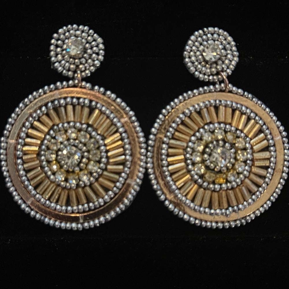 Bohemian Beaded Rhinestone Round Drop Lightweight Pierced Gold, Silver Earrings - Picture 2 of 5